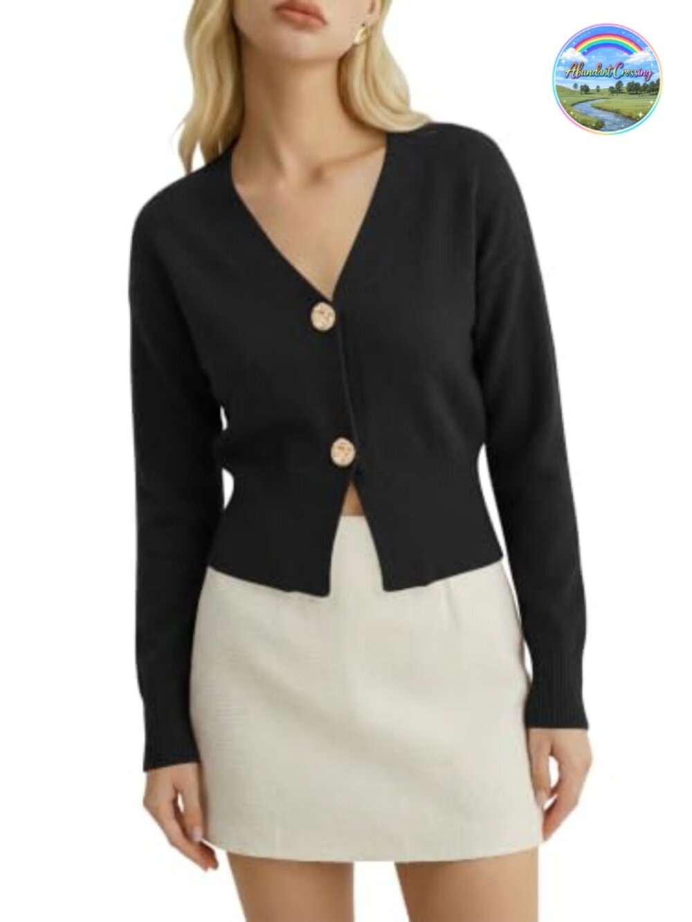 Womens V Neck Cropped Button Down Knit Cardigan Sweater Fitted